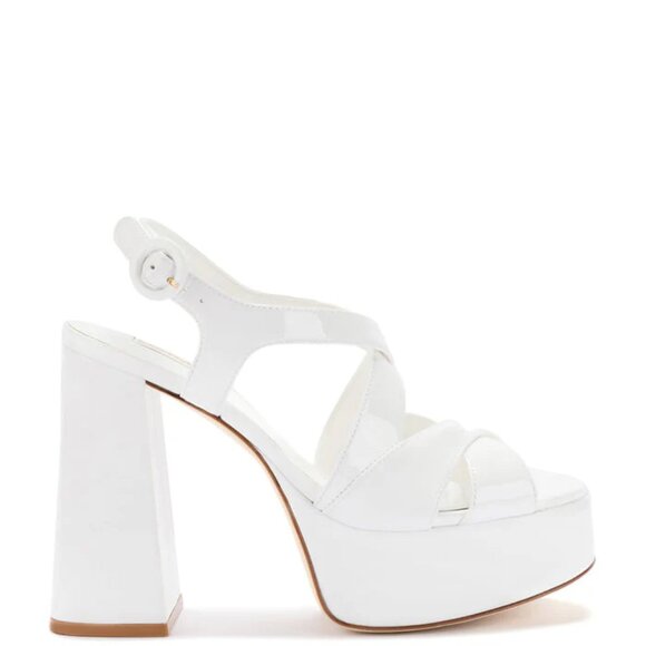 NEW LARROUDE White Leather Bee Heeled Slingback Sandals - Picture 5 of 9